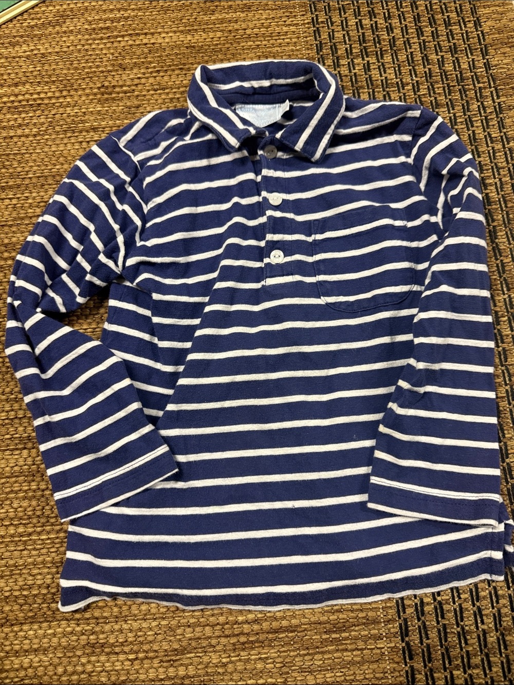 Little English Navy and White Striped Long-Sleeve Polo